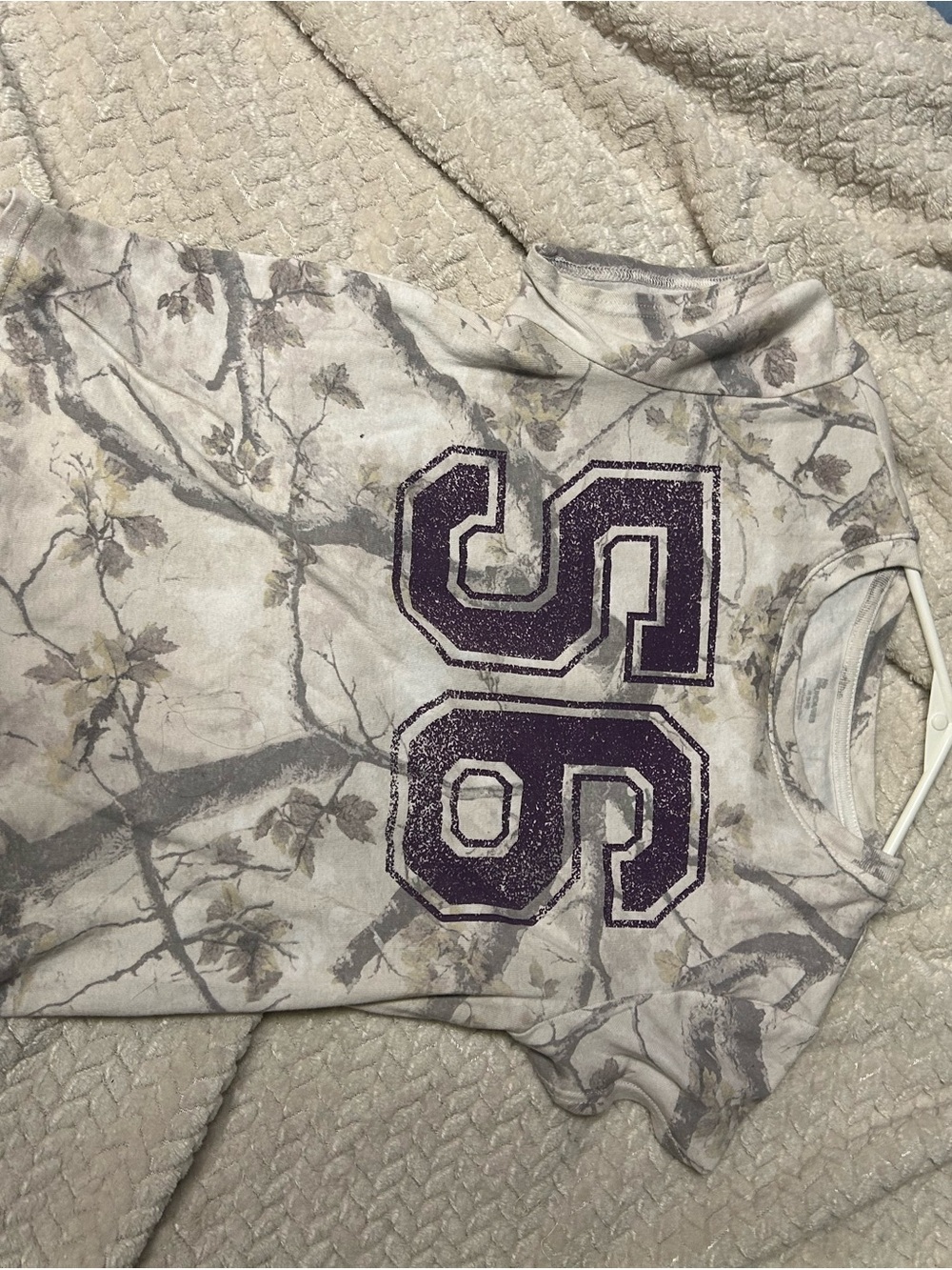 Aeropostale Cream Floral Graphic Tee with Purple Accent